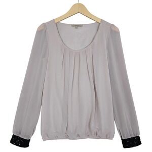 RW & CO. Women's Pale Mauve Sequin Cuff Pleated Blouse Pink XS